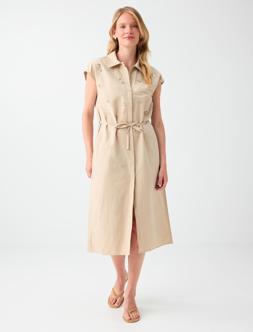 Normal Fit Shirt Collar Dress - Beige - 6SW067250130