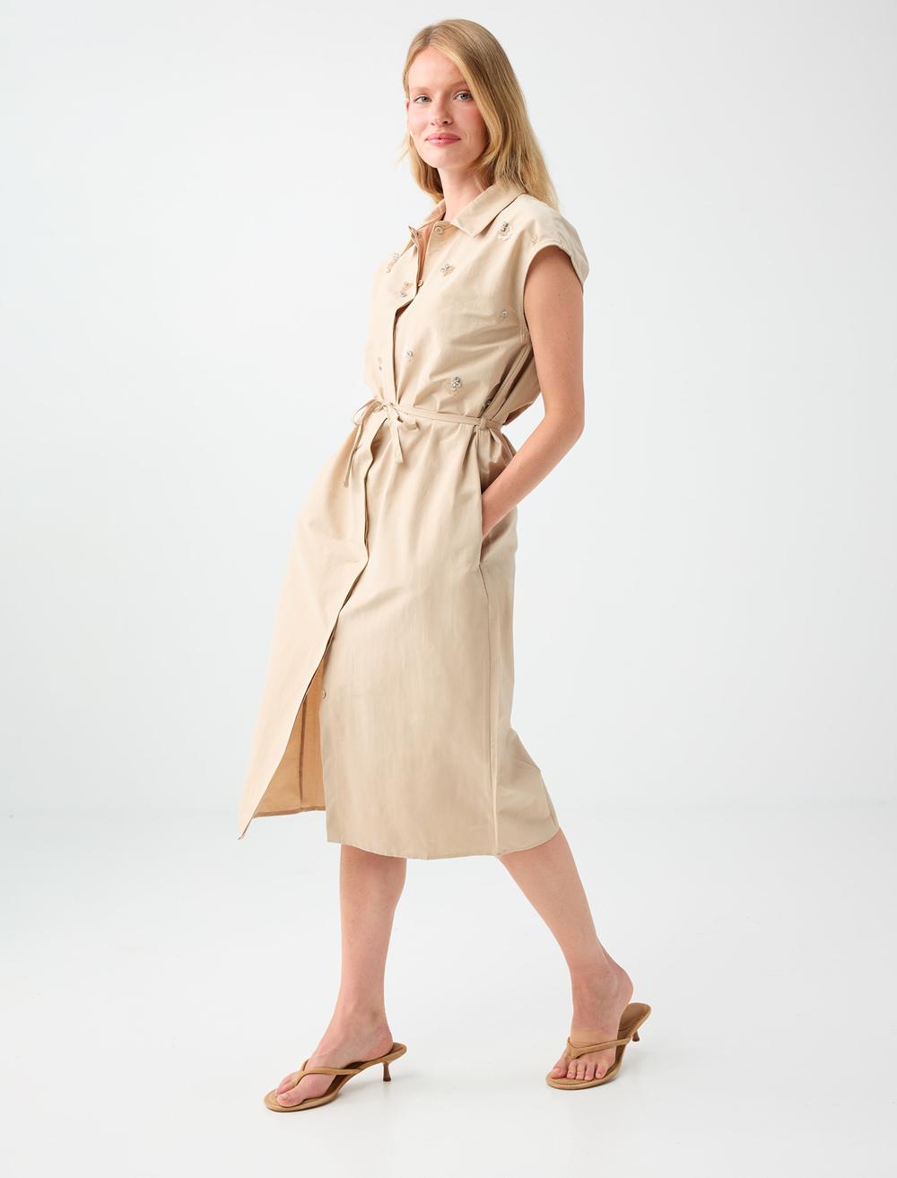 Normal Fit Shirt Collar Dress - Beige - 6SW067250130