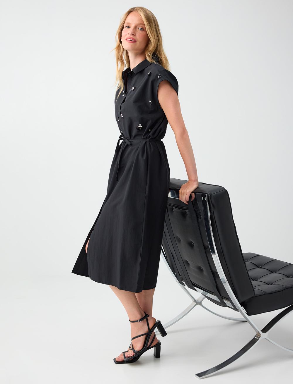 Normal Fit Shirt Collar Dress - Black - 6SW067250900
