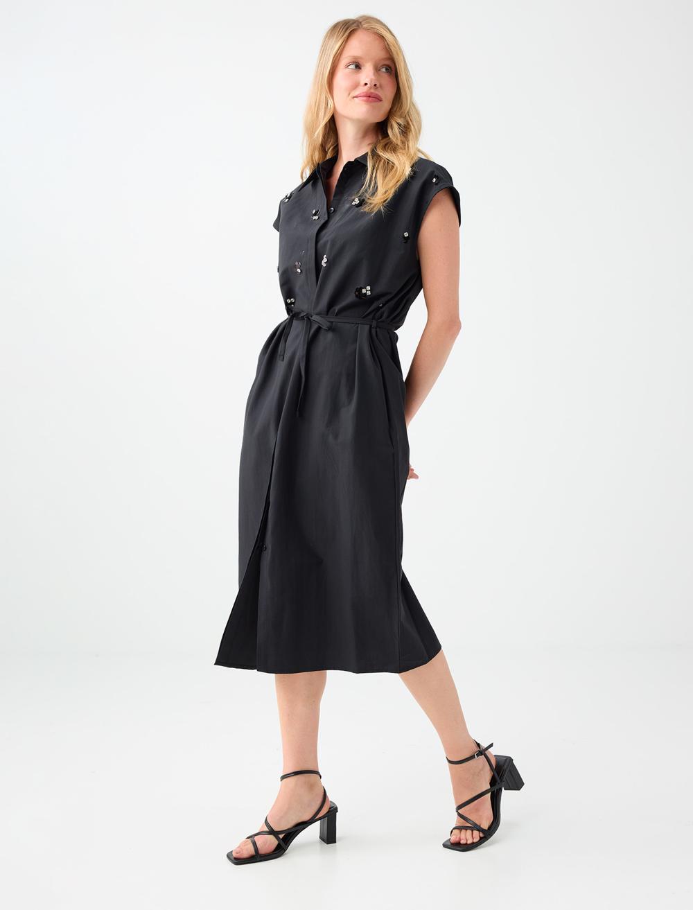 Normal Fit Shirt Collar Dress - Black - 6SW067250900