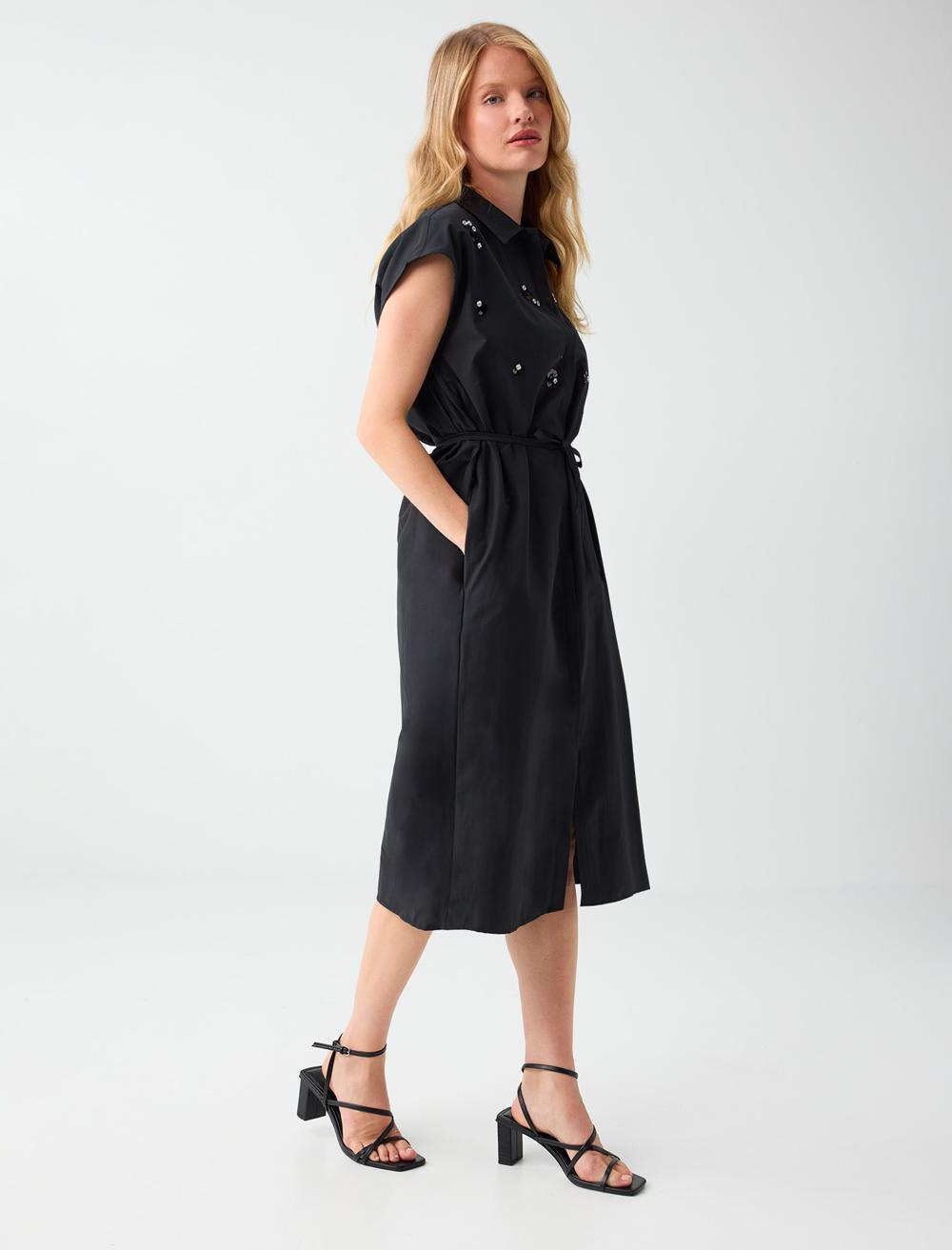 Normal Fit Shirt Collar Dress - Black - 6SW067250900