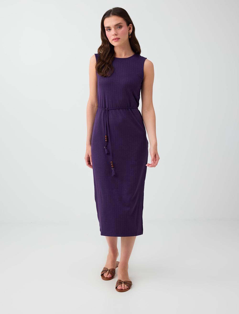 Slim Fit Crew Neck Sleeveless Dress - Purple - 6SW067323503