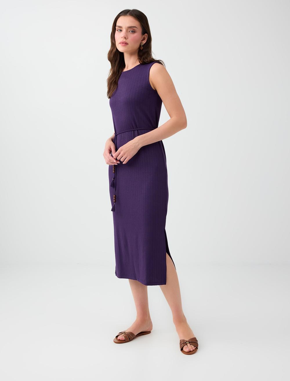 Slim Fit Crew Neck Sleeveless Dress - Purple - 6SW067323503