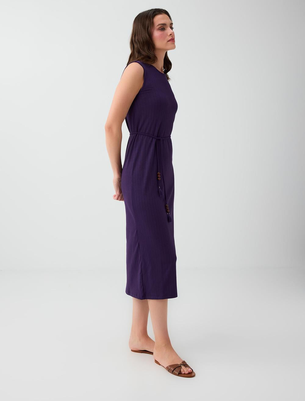 Slim Fit Crew Neck Sleeveless Dress - Purple - 6SW067323503