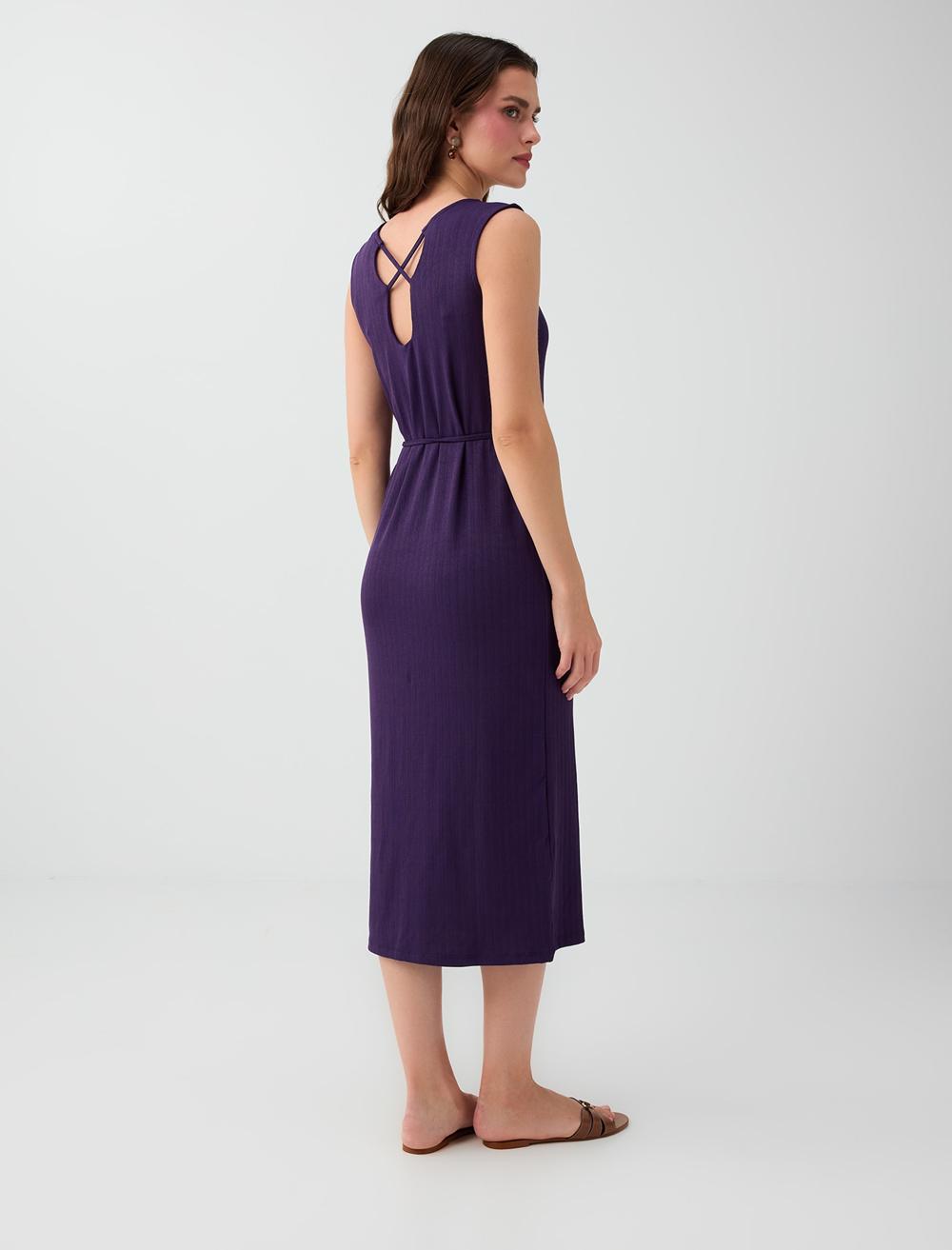 Slim Fit Crew Neck Sleeveless Dress - Purple - 6SW067323503