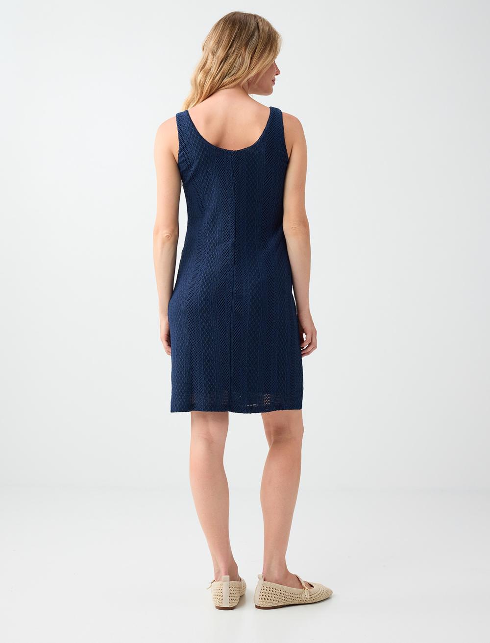 Slim Fit Scoop Neck Spaghetti Strap Dress - Dark Blue - 6SW067326494