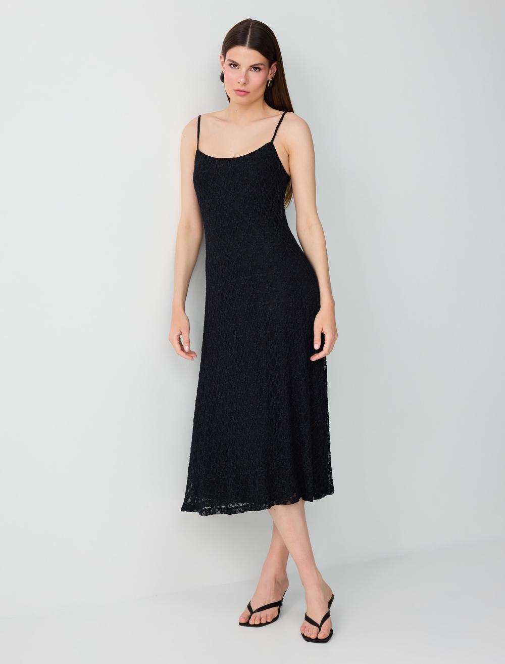Normal Fit Spaghetti Strap Dress - Black - 6SW067327900