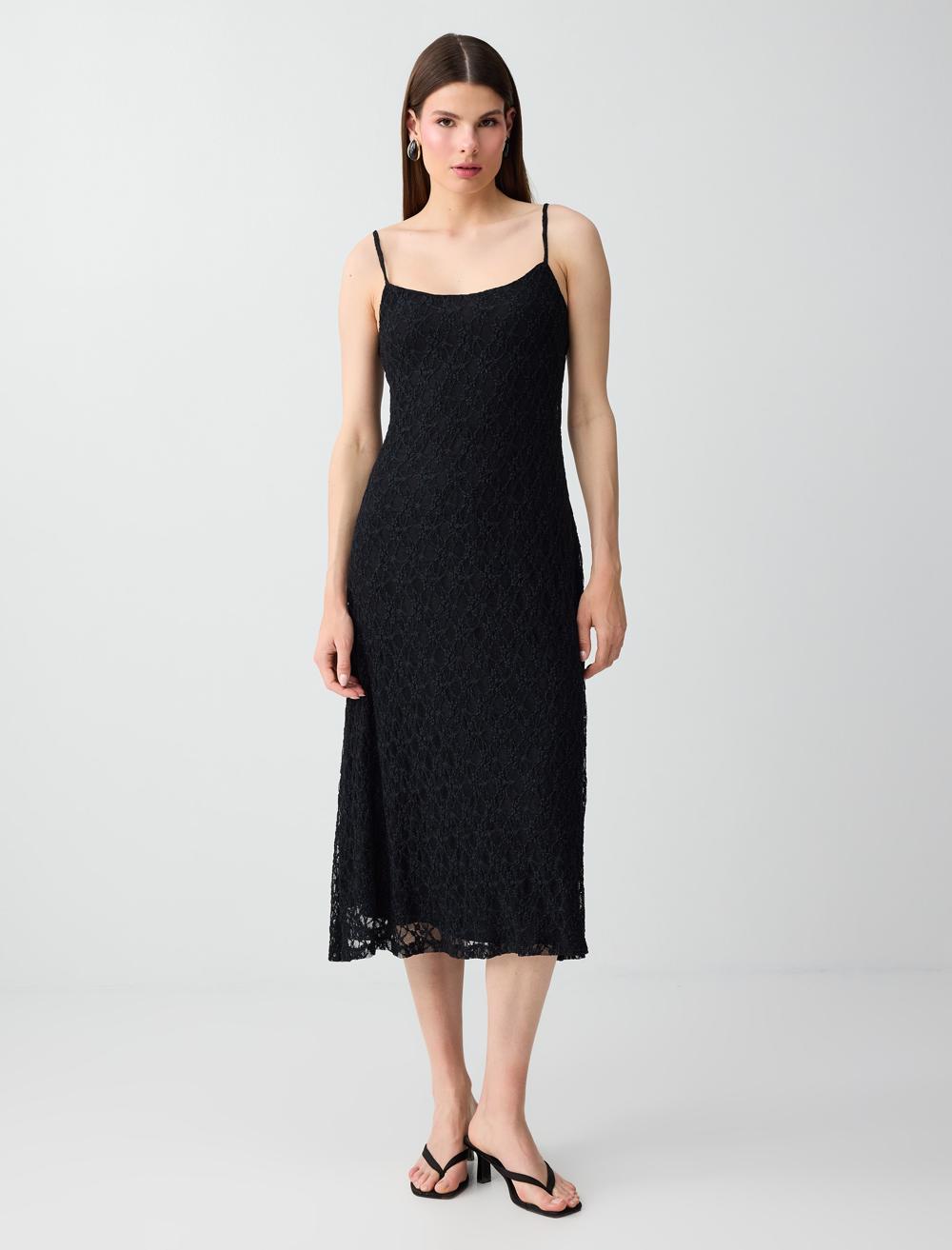 Normal Fit Spaghetti Strap Dress - Black - 6SW067327900