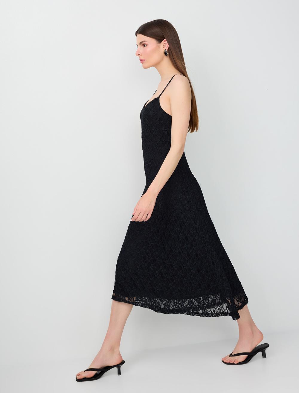 Normal Fit Spaghetti Strap Dress - Black - 6SW067327900