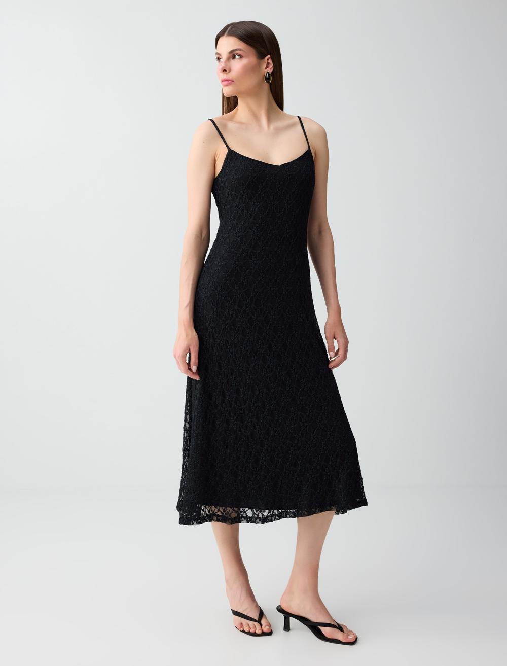 Normal Fit Spaghetti Strap Dress - Black - 6SW067327900