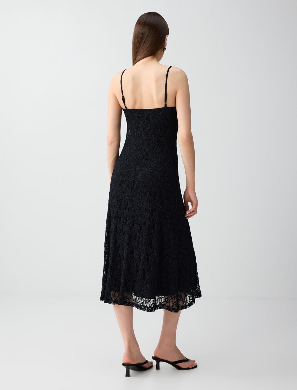 Normal Fit Spaghetti Strap Dress - Black - 6SW067327900