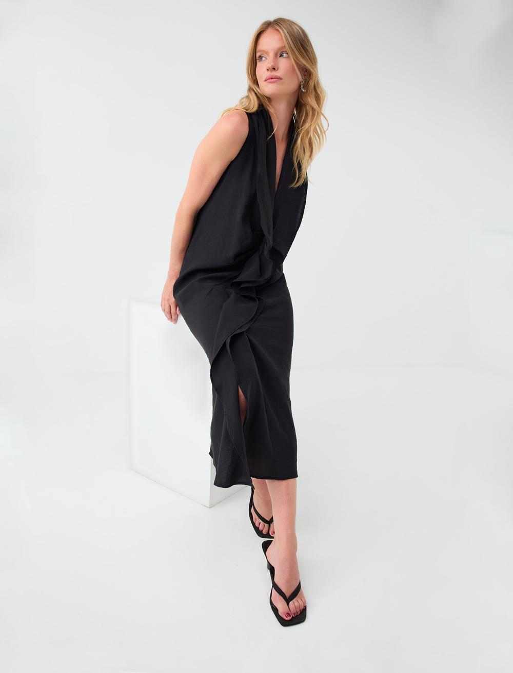 Normal Fit V-neck Sleeveless Dress - Black - 6SW067381900