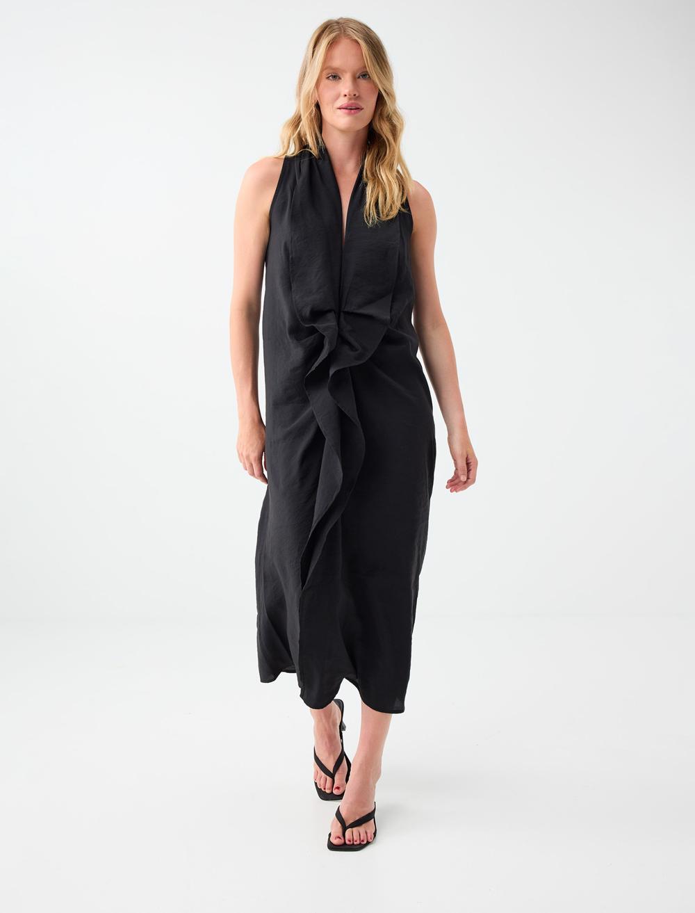 Normal Fit V-neck Sleeveless Dress - Black - 6SW067381900
