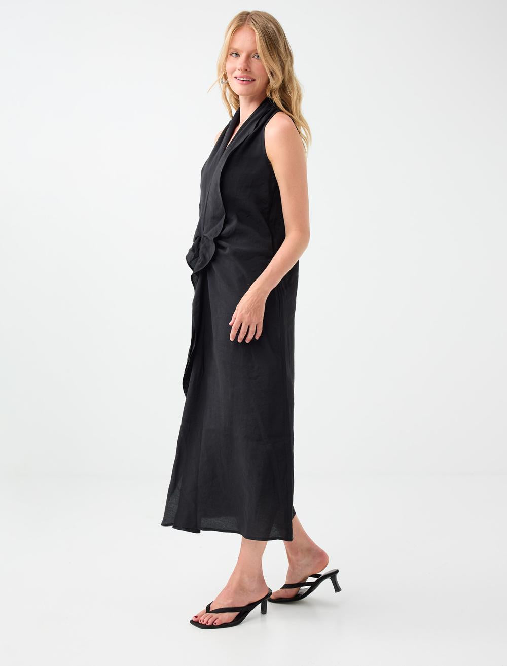 Normal Fit V-neck Sleeveless Dress - Black - 6SW067381900