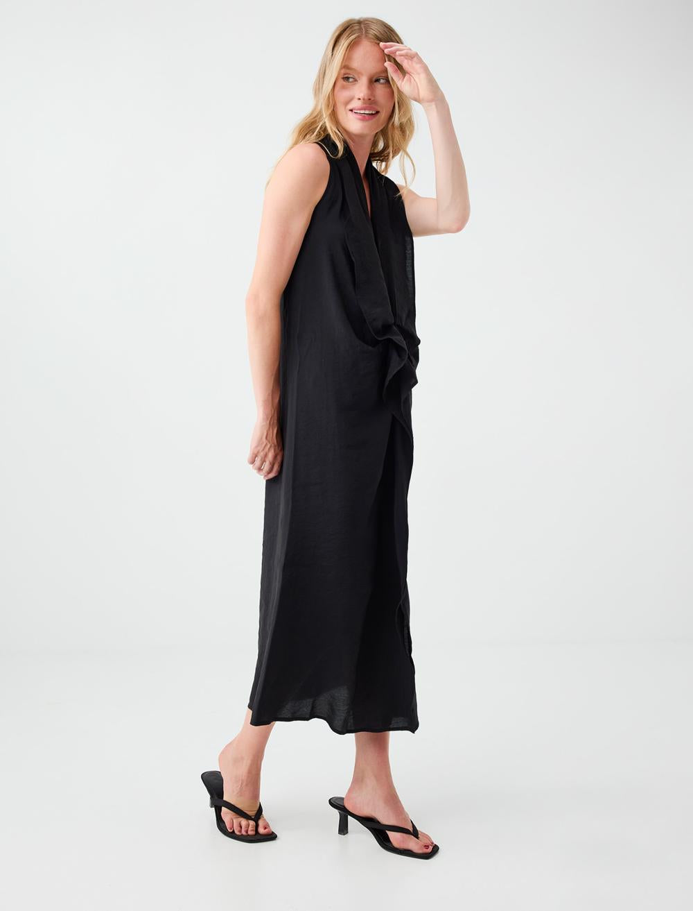 Normal Fit V-neck Sleeveless Dress - Black - 6SW067381900