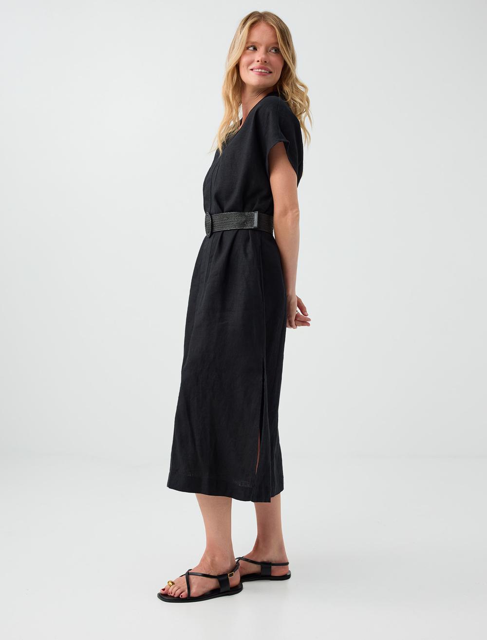 Normal Fit V-neck Dress - Black - 6SW067452900