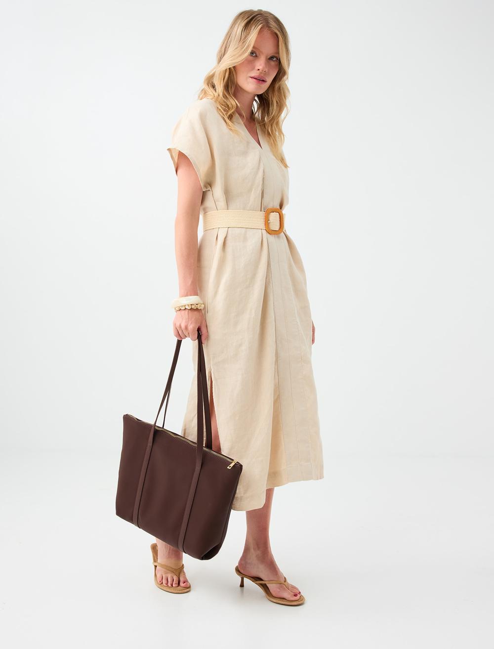 Normal Fit V-neck Dress - Stone - 6SW067452928