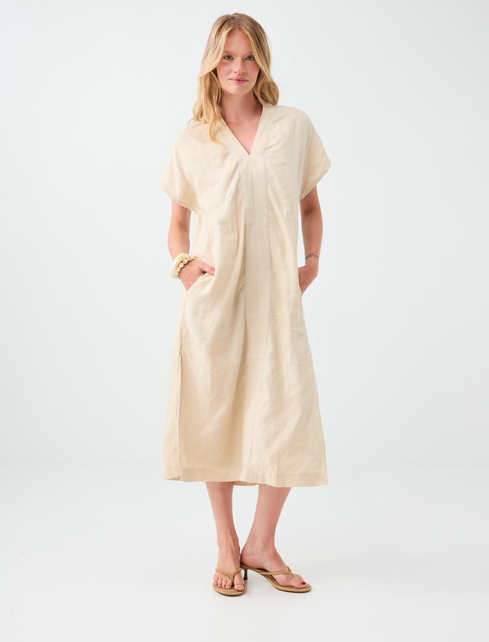 Normal Fit V-neck Dress - Stone - 6SW067452928