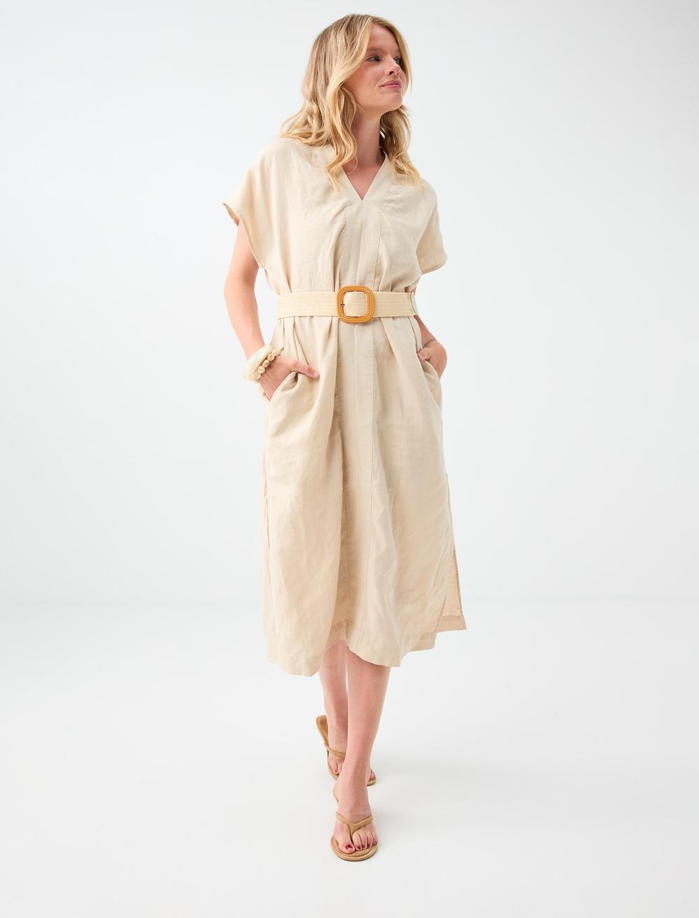 Normal Fit V-neck Dress - Stone - 6SW067452928