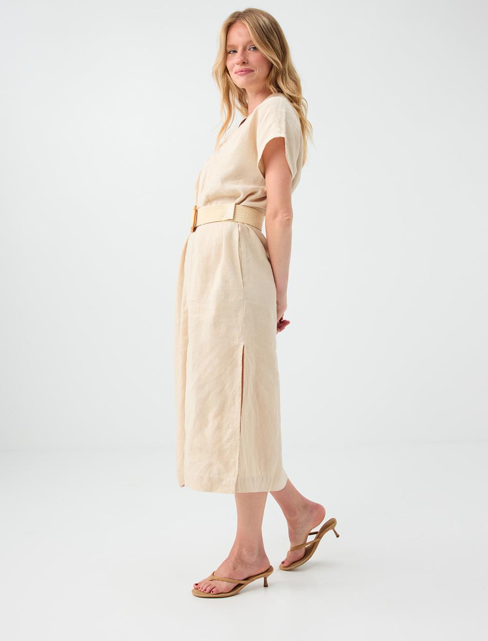 Normal Fit V-neck Dress - Stone - 6SW067452928