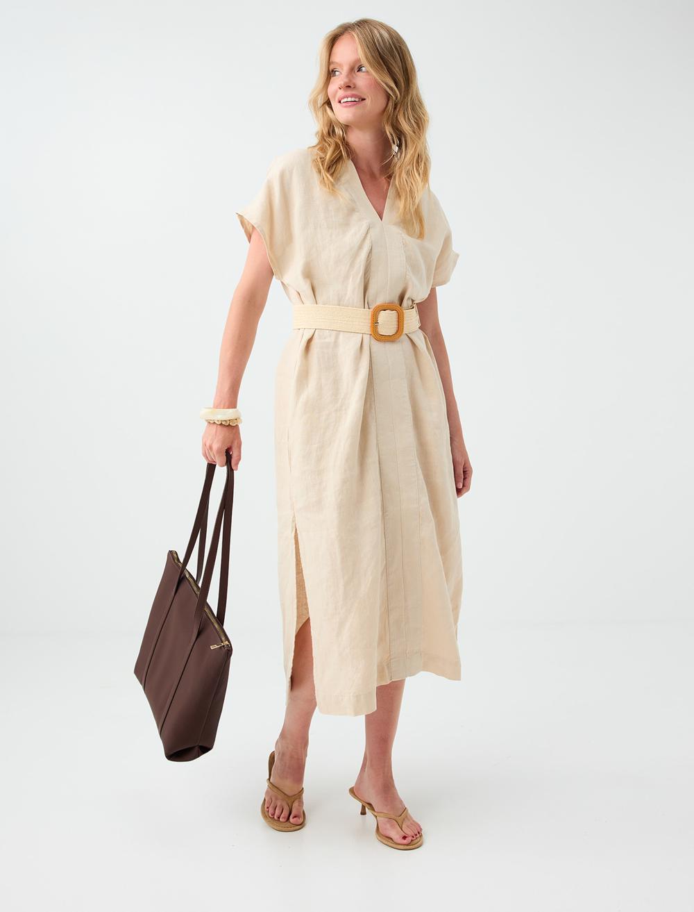 Normal Fit V-neck Dress - Stone - 6SW067452928