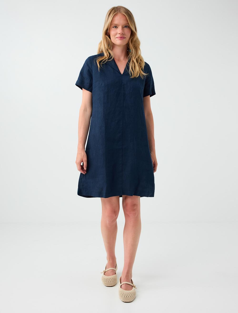Normal Fit Short Sleeve Dress - Dark Blue - 6SW067453494