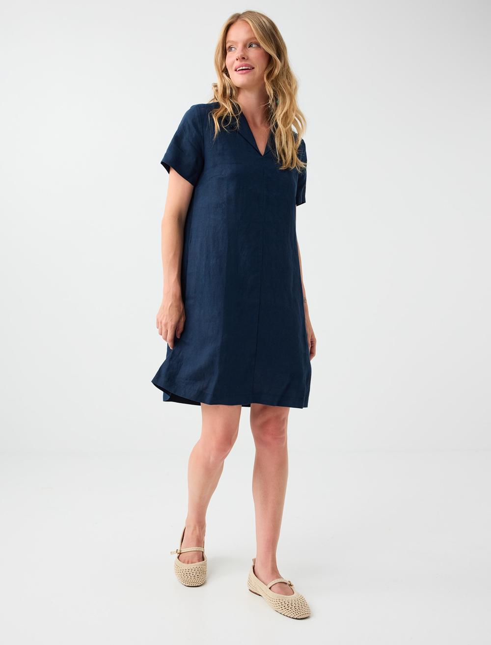 Normal Fit Short Sleeve Dress - Dark Blue - 6SW067453494
