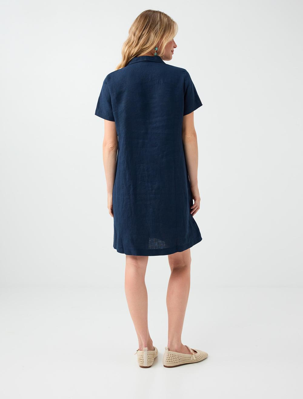 Normal Fit Short Sleeve Dress - Dark Blue - 6SW067453494
