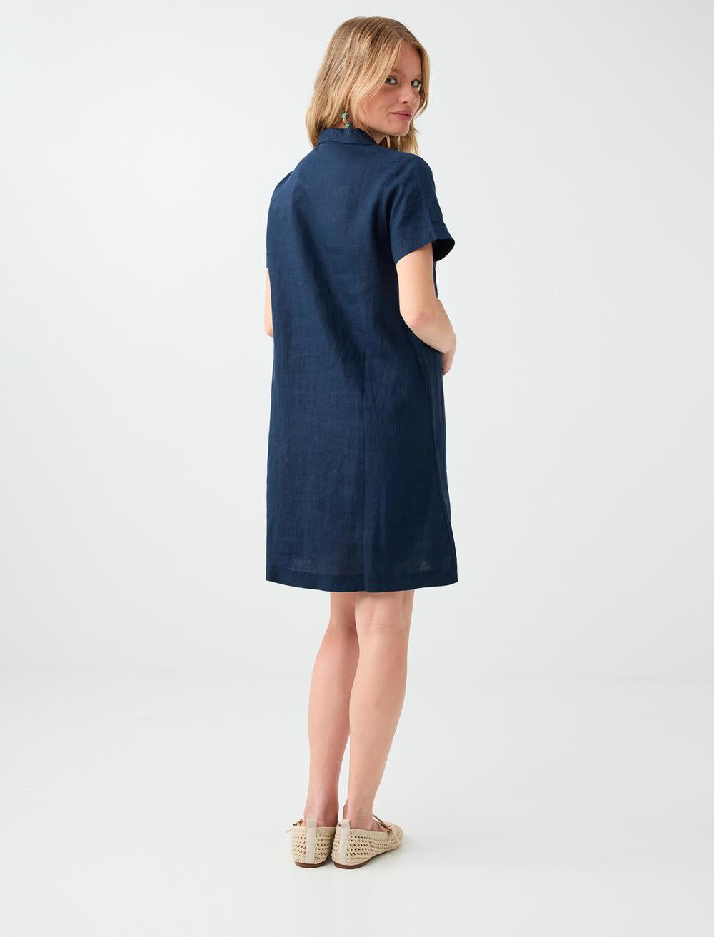 Normal Fit Short Sleeve Dress - Dark Blue - 6SW067453494