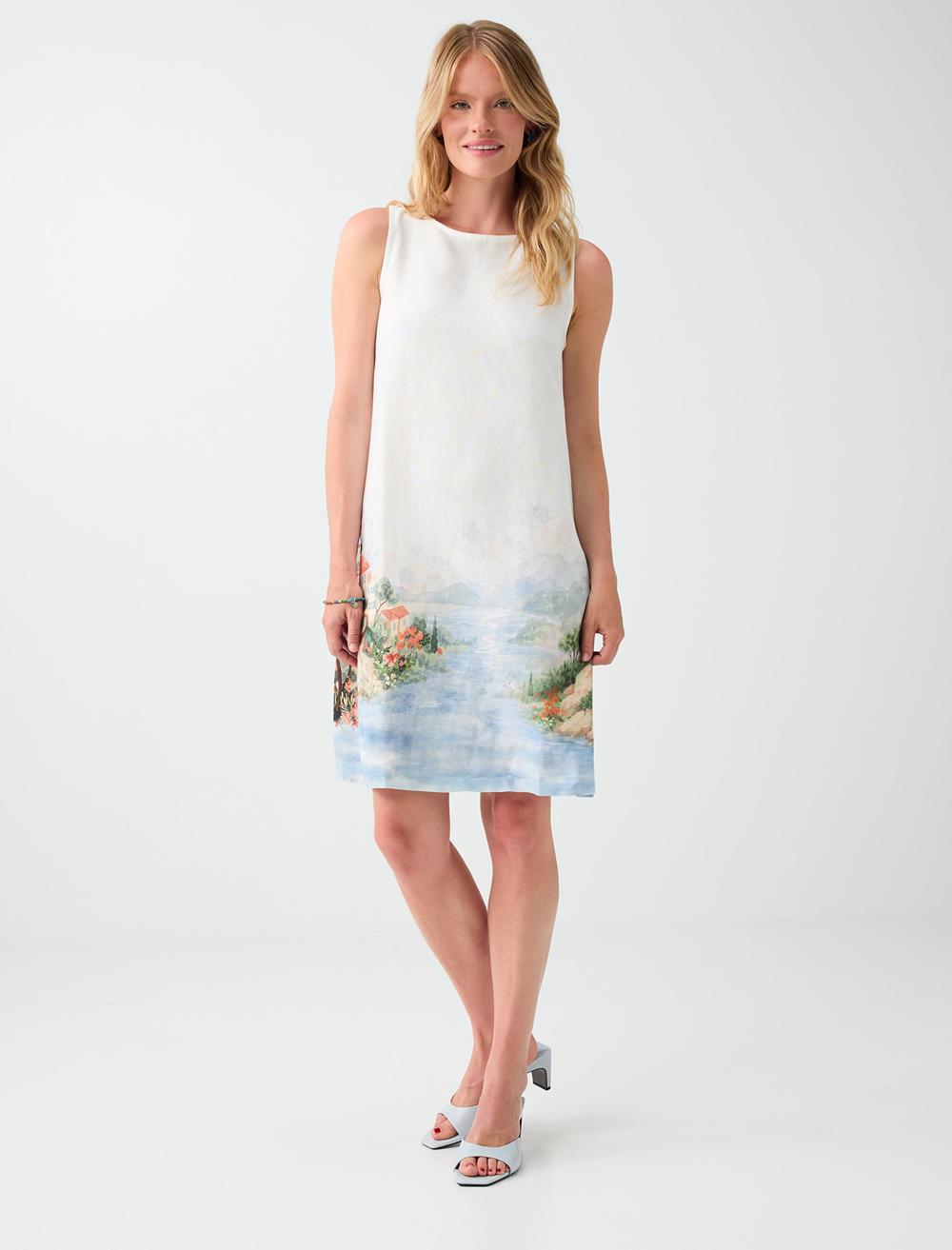 Normal Fit Crew Neck Sleeveless Dress - White - 6SW067492106