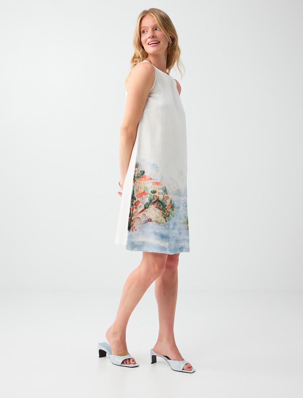 Normal Fit Crew Neck Sleeveless Dress - White - 6SW067492106