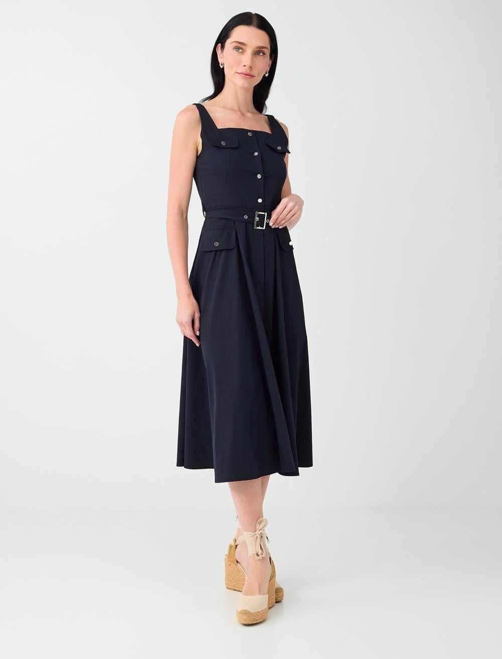 Normal Fit Square Neck Sleeveless Dress - Dark Blue - 6SW067523494