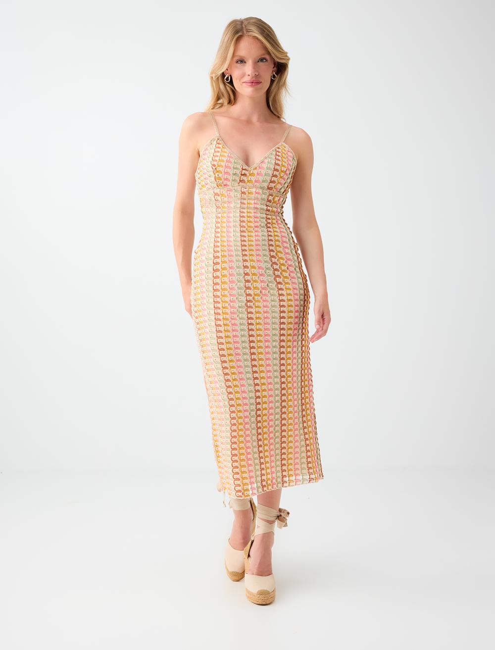 Normal Fit V-neck Spaghetti Strap Dress - Multi-coloured - 6SW067640999