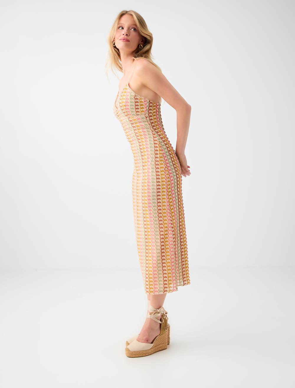 Normal Fit V-neck Spaghetti Strap Dress - Multi-coloured - 6SW067640999