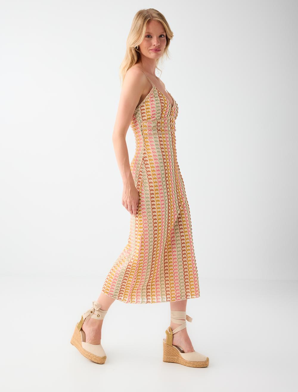 Normal Fit V-neck Spaghetti Strap Dress - Multi-coloured - 6SW067640999