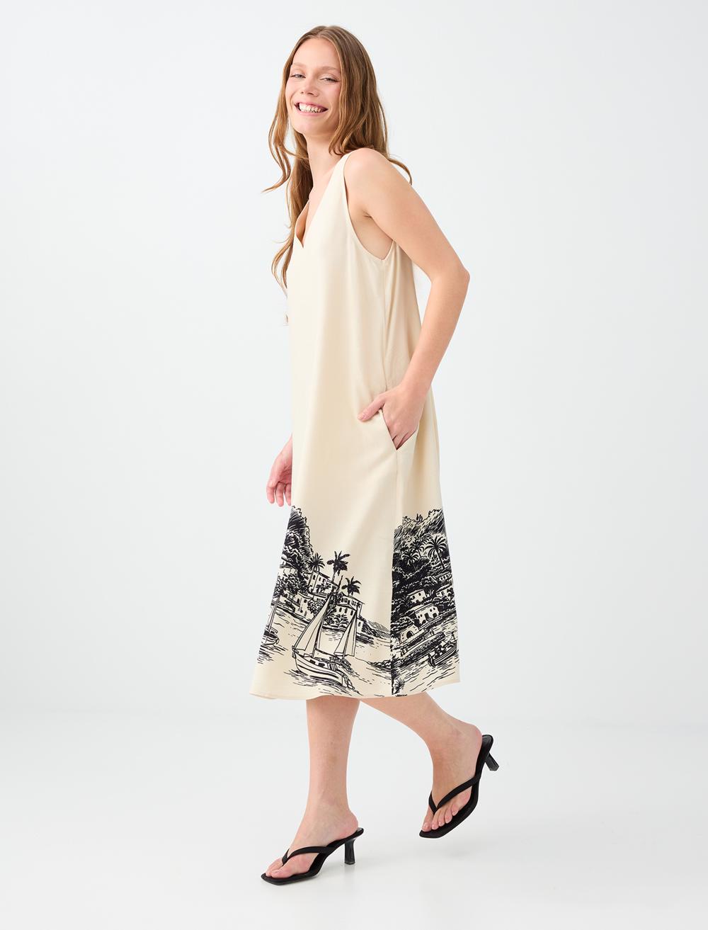 Normal Fit V-neck Sleeveless Dress - Stone - 6SW067667928