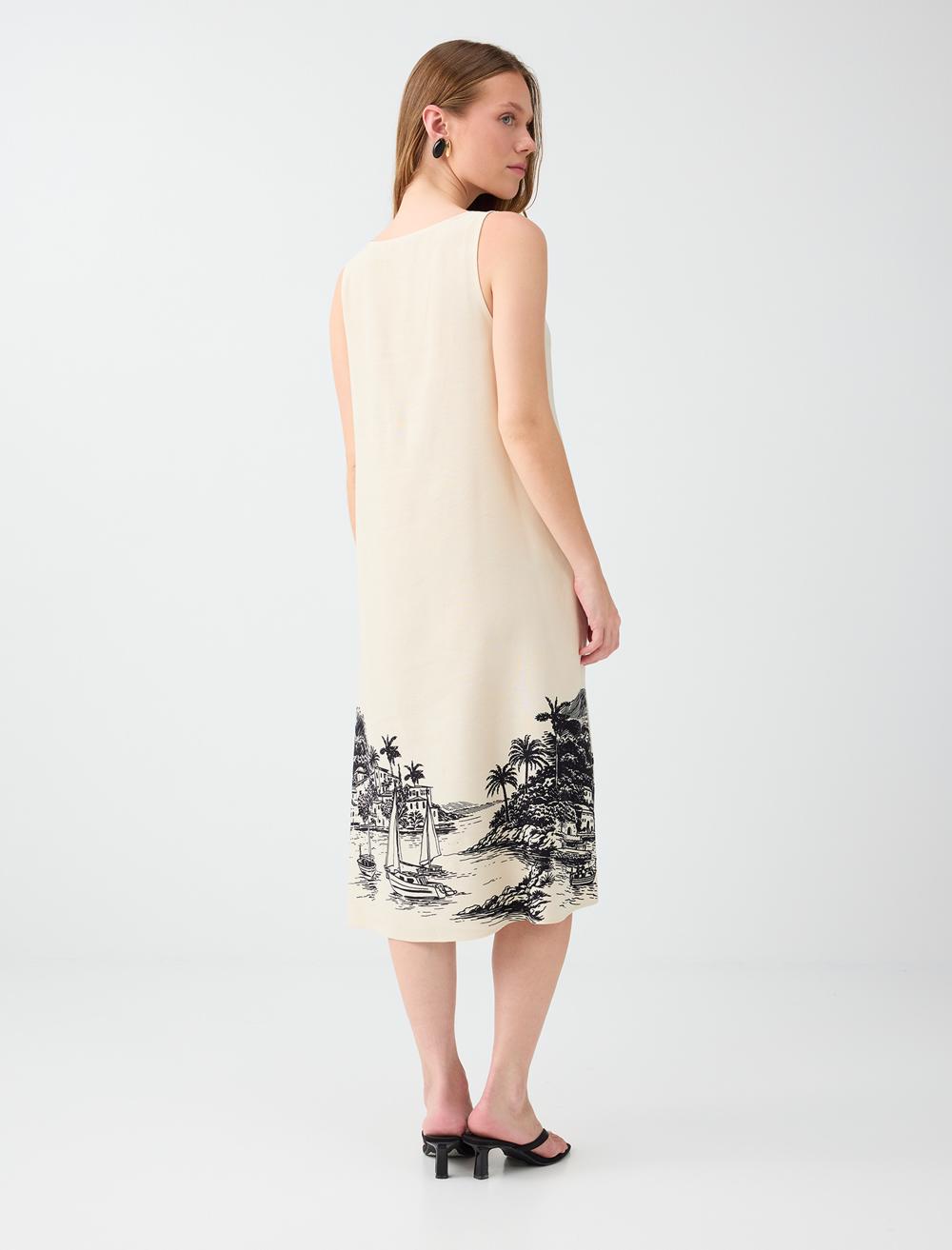 Normal Fit V-neck Sleeveless Dress - Stone - 6SW067667928