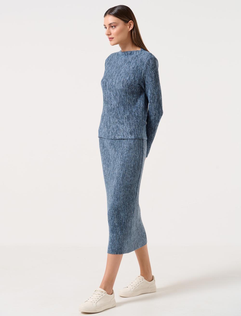 Slim Fit Normal Waist Midi Skirt - Blue - 22K12F1132433