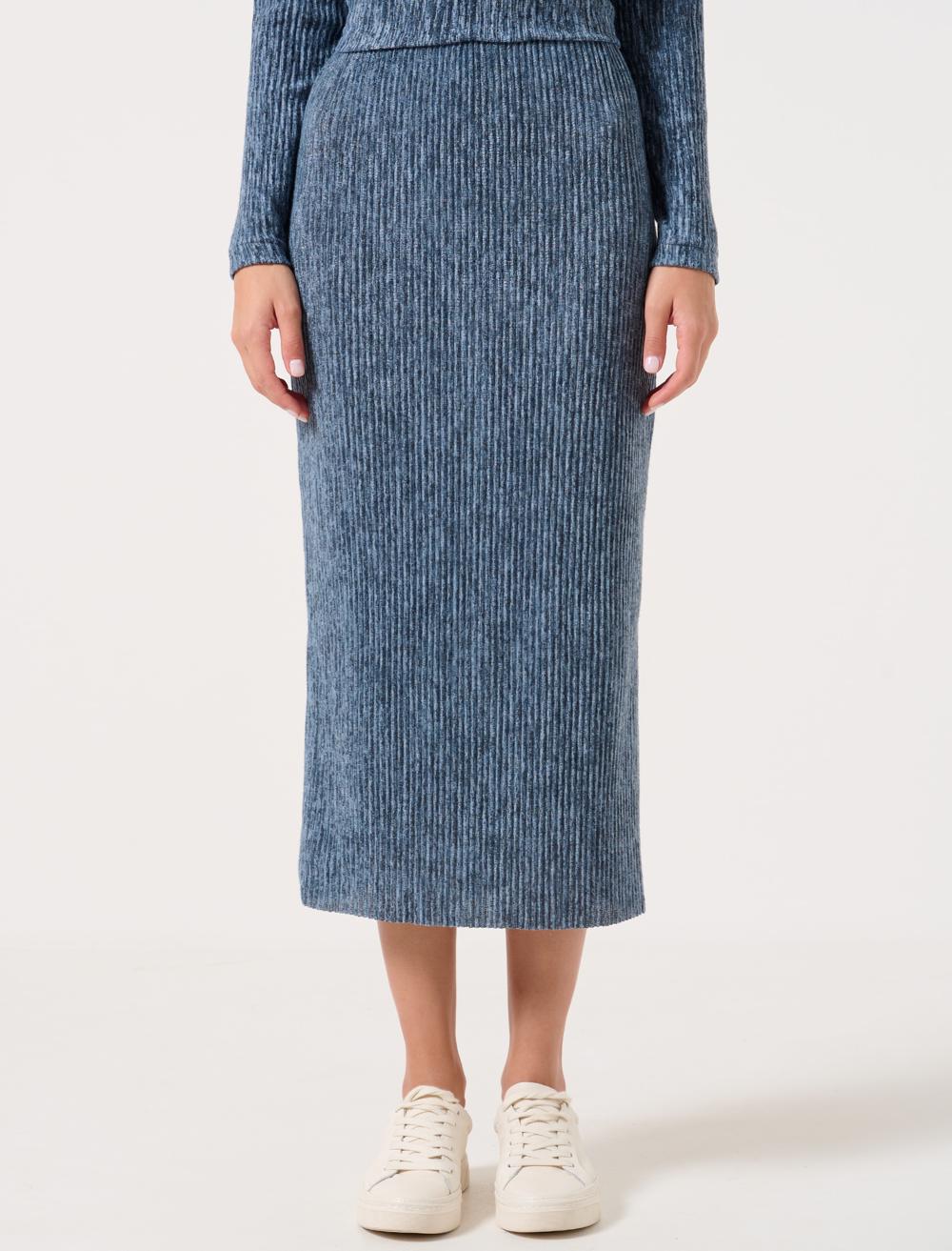 Slim Fit Normal Waist Midi Skirt - Blue - 22K12F1132433