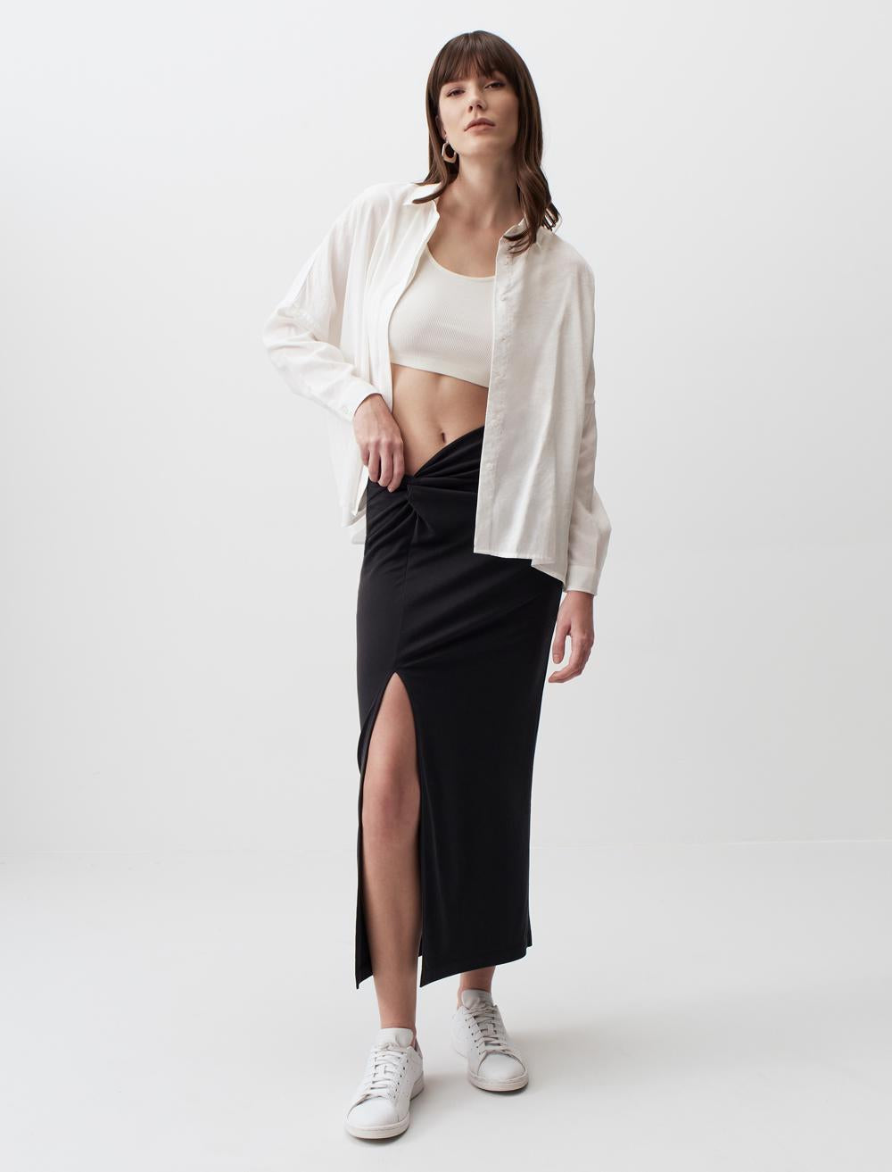 Slit Maxi Skirt with Knot Detail - 24SF044001