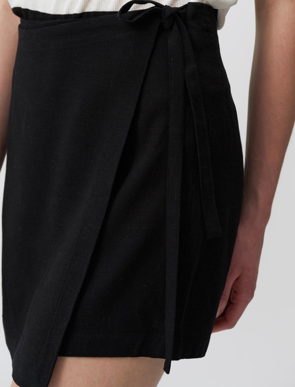 High Waist Mini Linen Shorts Skirt - 24SF144002