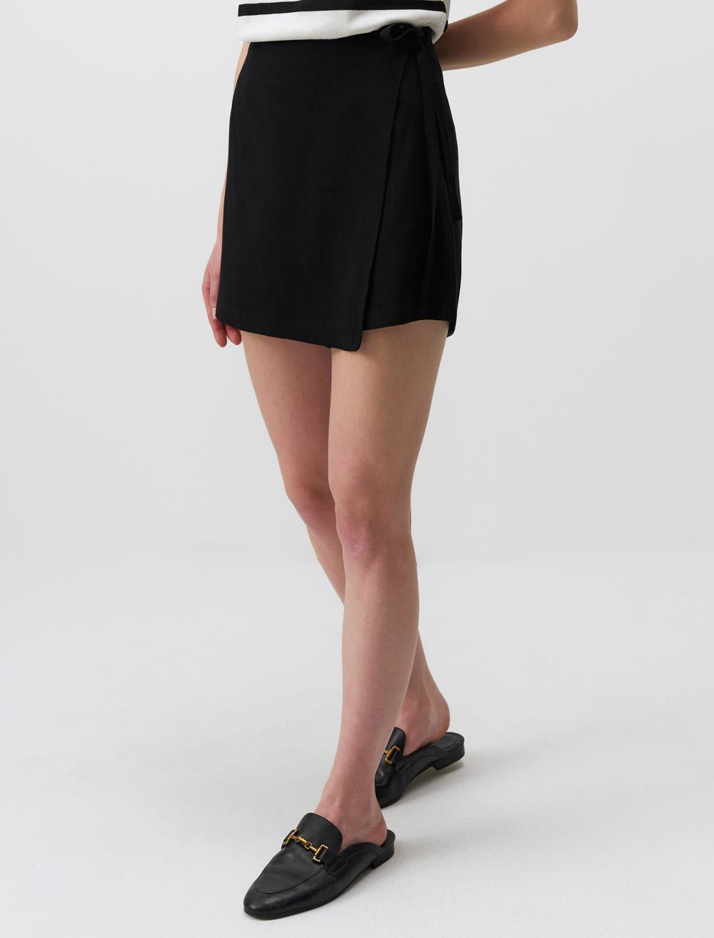 High Waist Mini Linen Shorts Skirt - 24SF144002