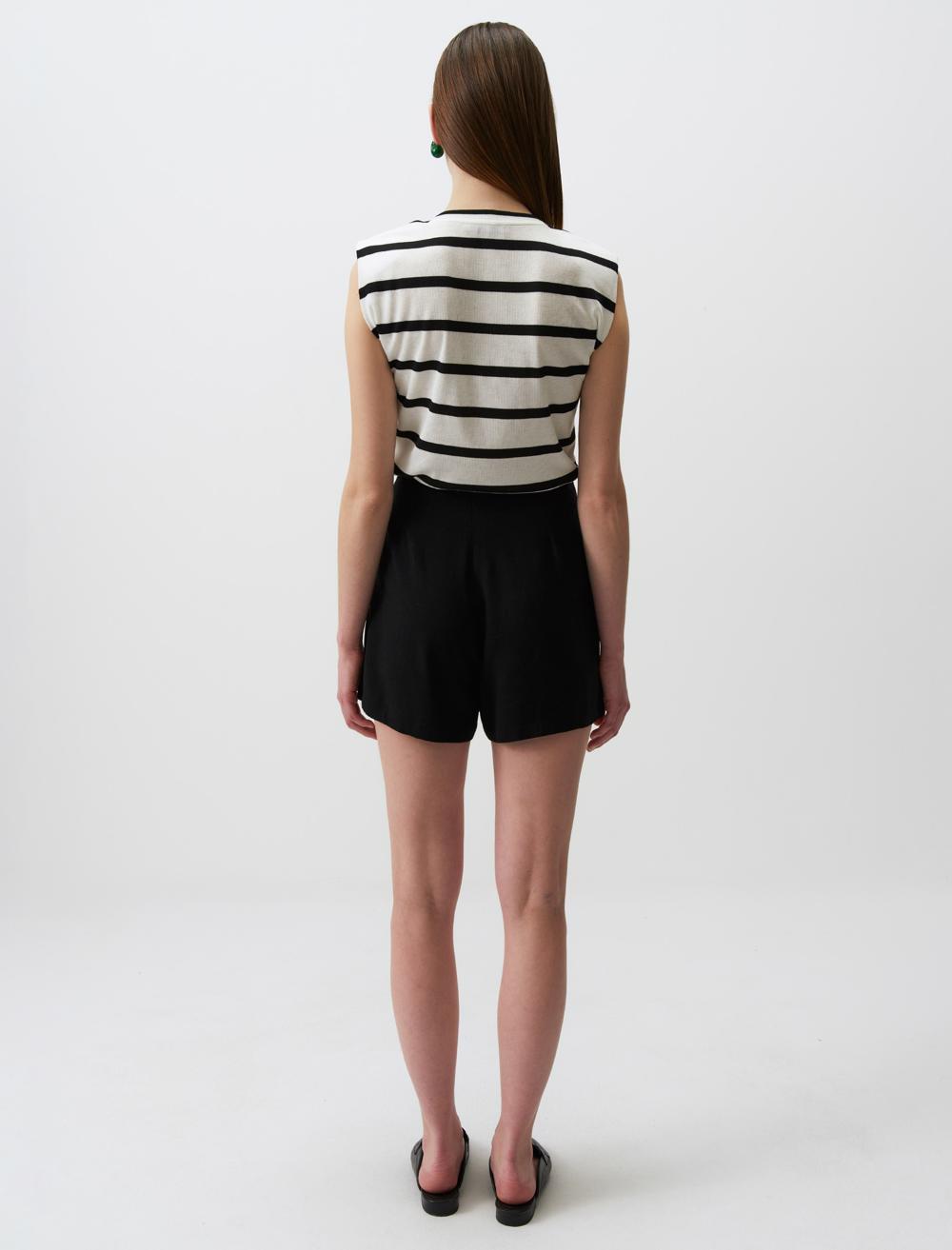 High Waist Mini Linen Shorts Skirt - 24SF144002