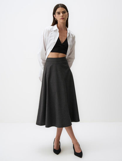 High Waist Relaxed Fit Midi Skirt