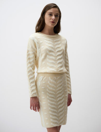 High Waist Herringbone Patterned Mini Sweater Skirt