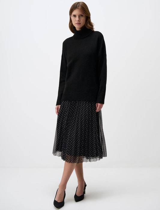 High Waist Relaxed Fit Patterned Midi Skirt