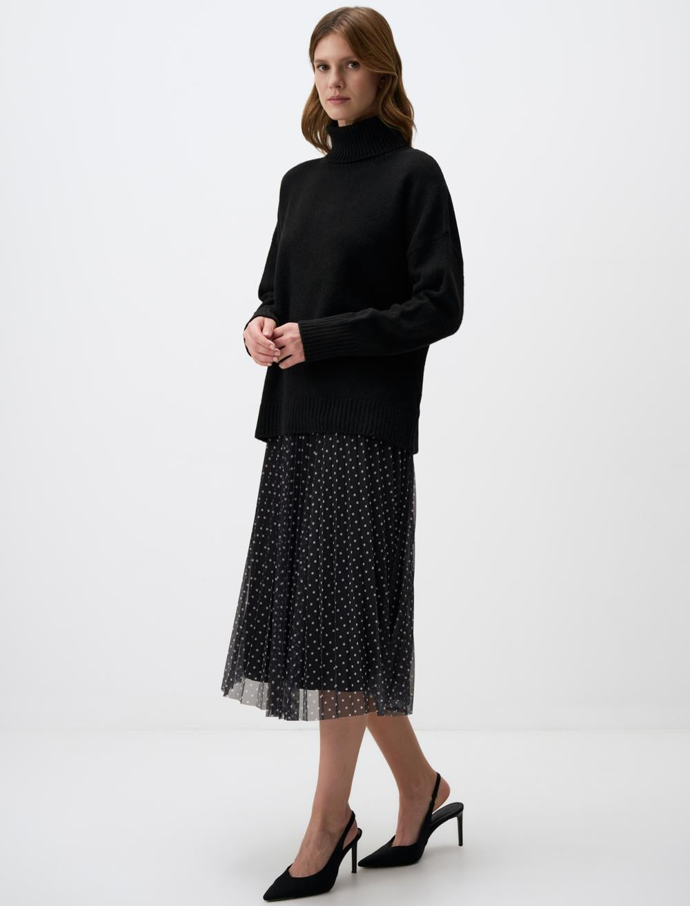 High Waist Relaxed Fit Patterned Midi Skirt