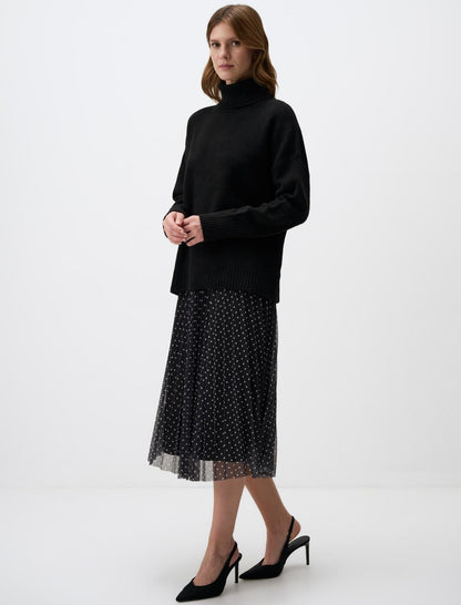 High Waist Relaxed Fit Patterned Midi Skirt