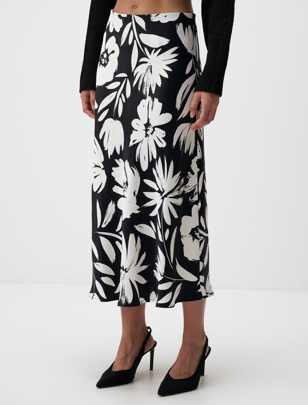 Floral Patterned Narrow Cut Midi Skirt