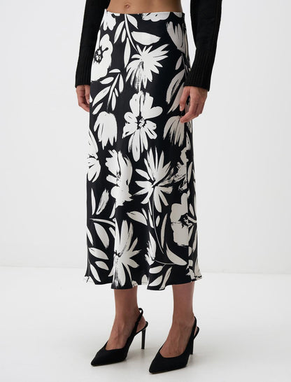 Floral Patterned Narrow Cut Midi Skirt